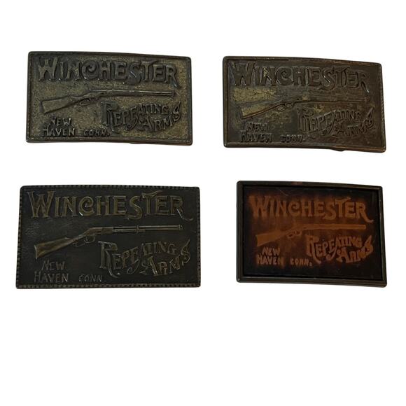Lot of 4 Winchester Repeating Arms Belt Buckles Western Rifle New Haven Conn Vtg - Picture 1 of 14